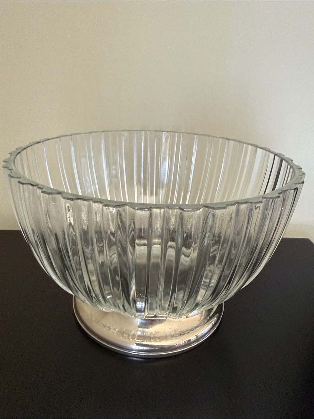 Vintage Godinger Ribbed Crystal Bowl Silver Plate Base Made in Italy
